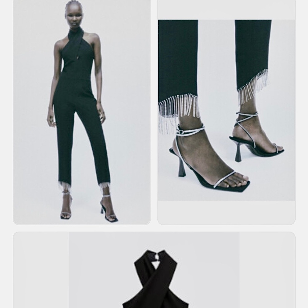 New Zara rhinestones halter neck crop jumpsuits